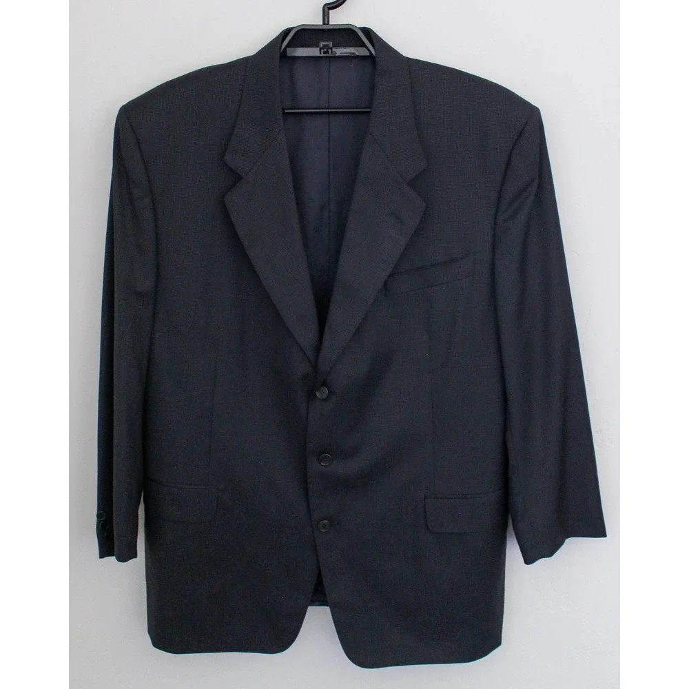 Canali Blazer Mens 58R Blue Micro Check 3-Button Wool Sport Coat Made in Italy‎